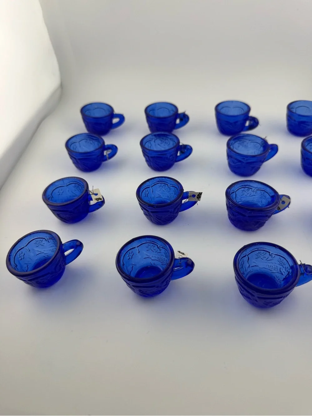 Vintage 16 miniature cobalt blue glass cups Excellent condition